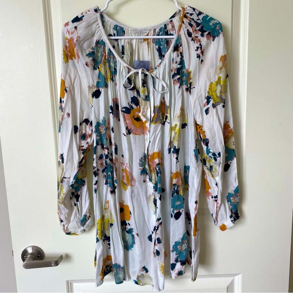 LUCKY BRAND Flowy Bohemian Blouse Floral Pattern NWT